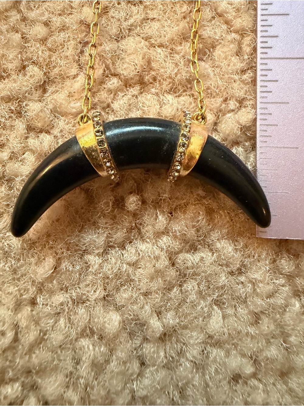 Stella & Dot Black Horn Crescent Necklace Gold Tone Rhinestone Adjustable